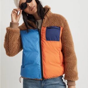 KULE Krispie Puffer Jacket XS Colorblock Fleece Zip-Up New
